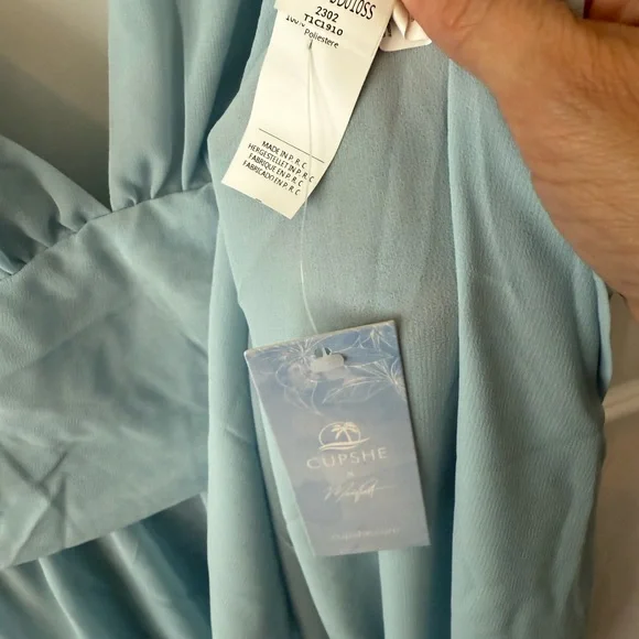 Cupshe Blue Pleated Maxi Dress Sleeveless Plunge Wedding - Picture 5 of 6